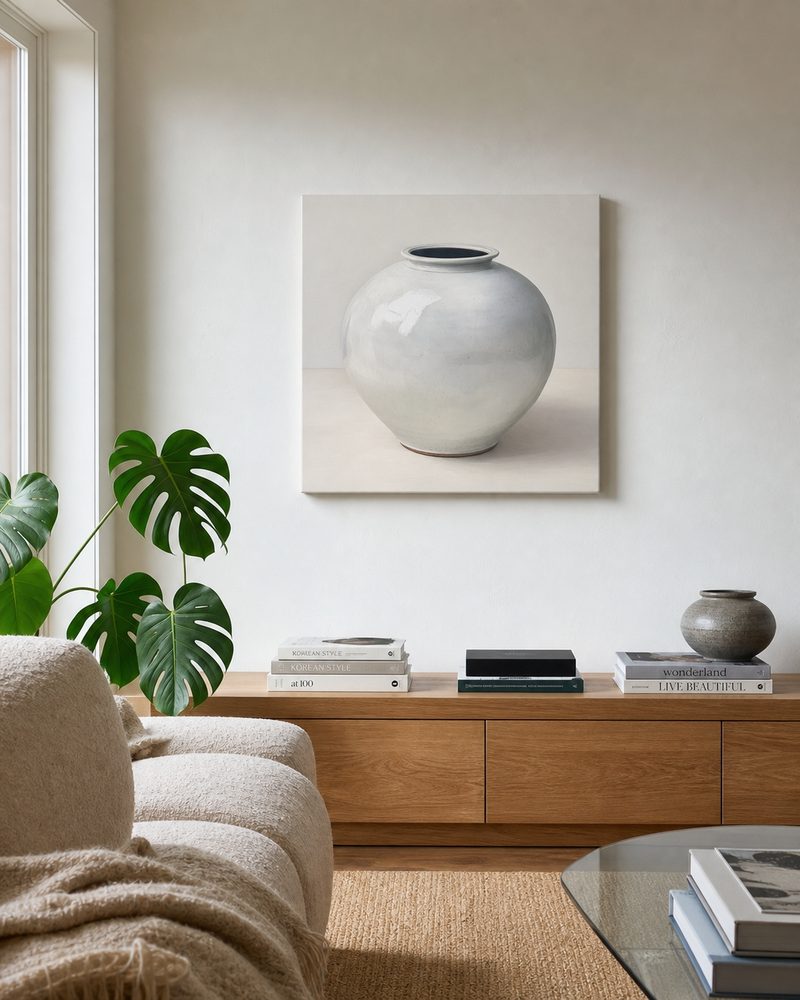거실 벽에 걸린 70×70cm 캔버스의 실제 비율